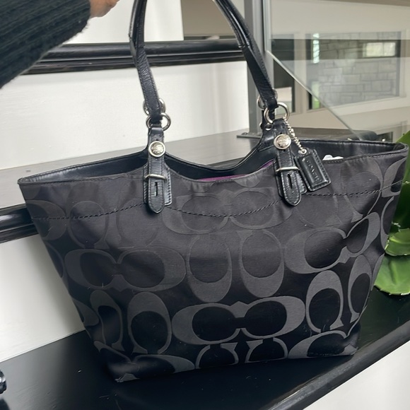 Coach Handbags - Coach genuine, leather signature, canvas shoulder handbag, purse, black